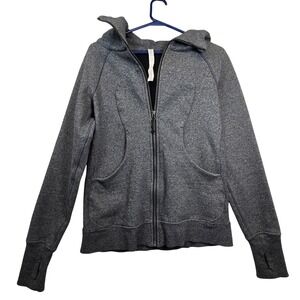 Lululemon Athletica Hoodie Womens 8 Thumbholes‎ Gray Full Zip Scuba Sweatshirt